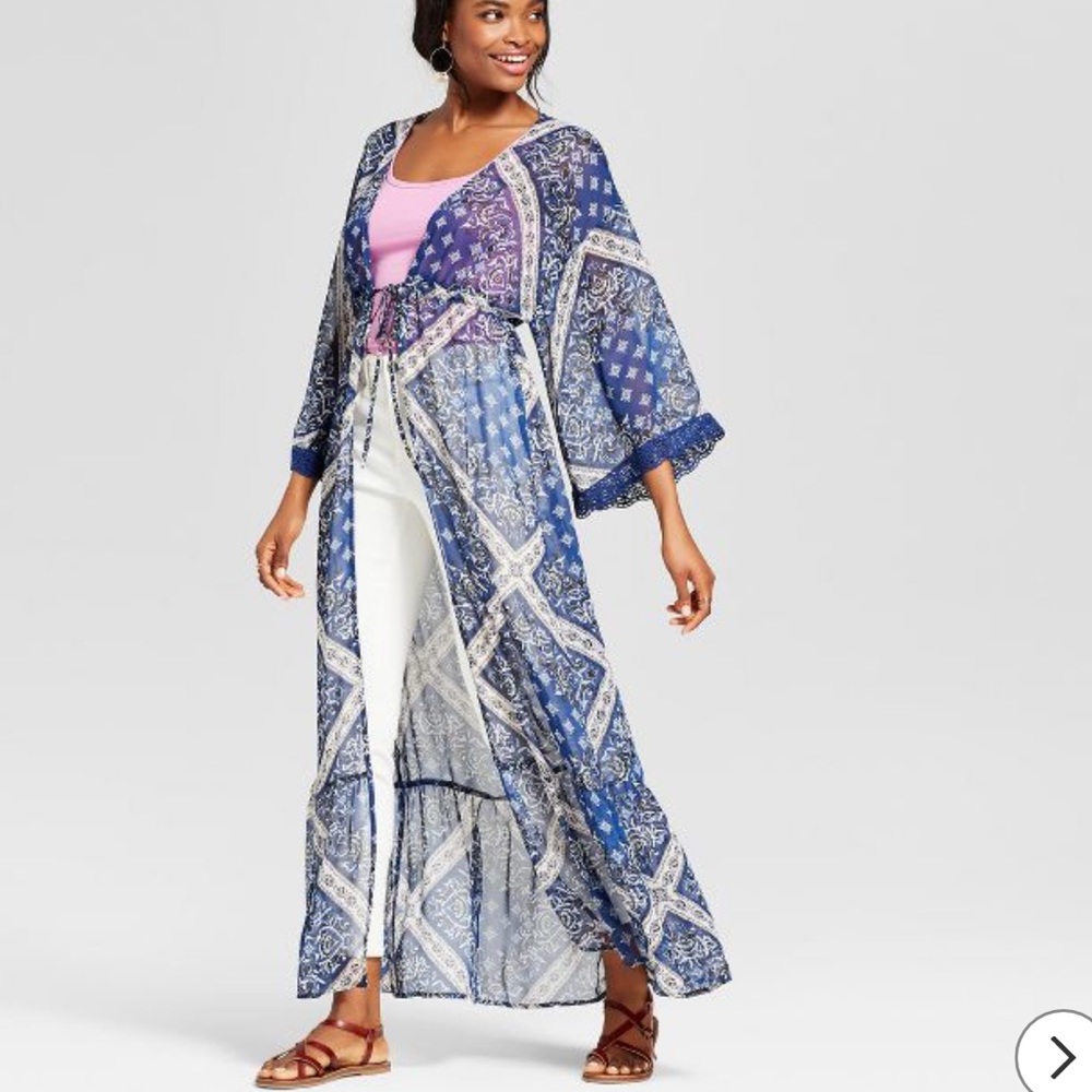 Women's Kimono Duster with Lace Tie